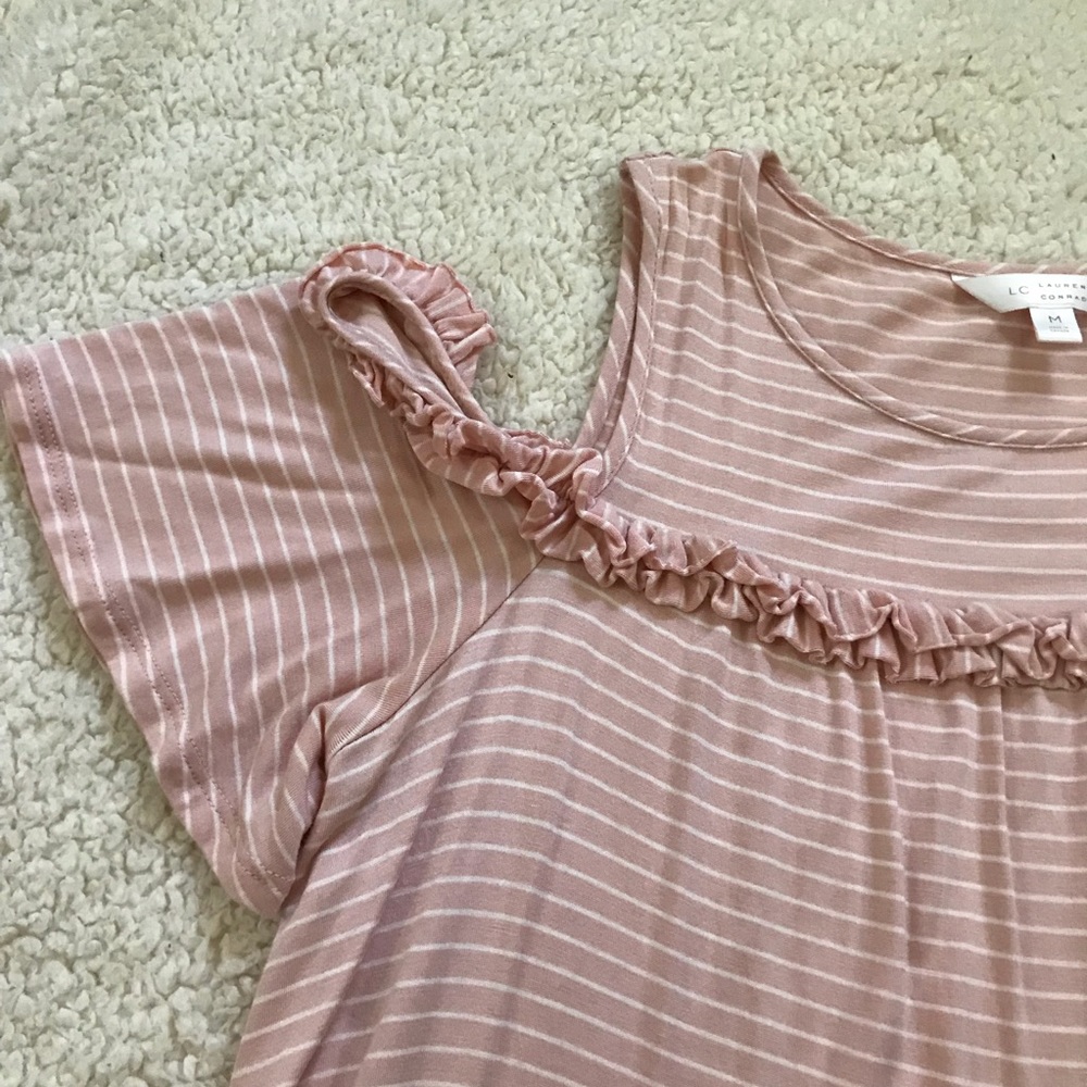 Ruffle Trim Cold Shoulder Top